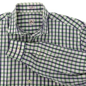 Peter Millar Mens Extra Large Plaid Purple and Green Button Down Shirt Cotton